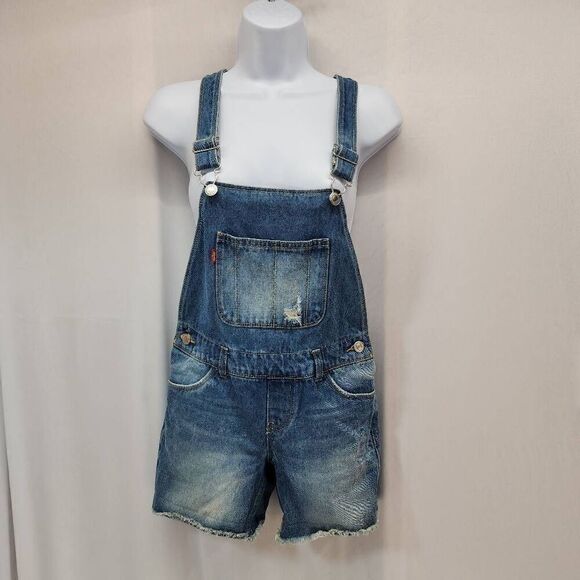 Levi's Girls Size 10 Shortalls Denim Vintage Waters Medium Wash Overalls T - Picture 1 of 10